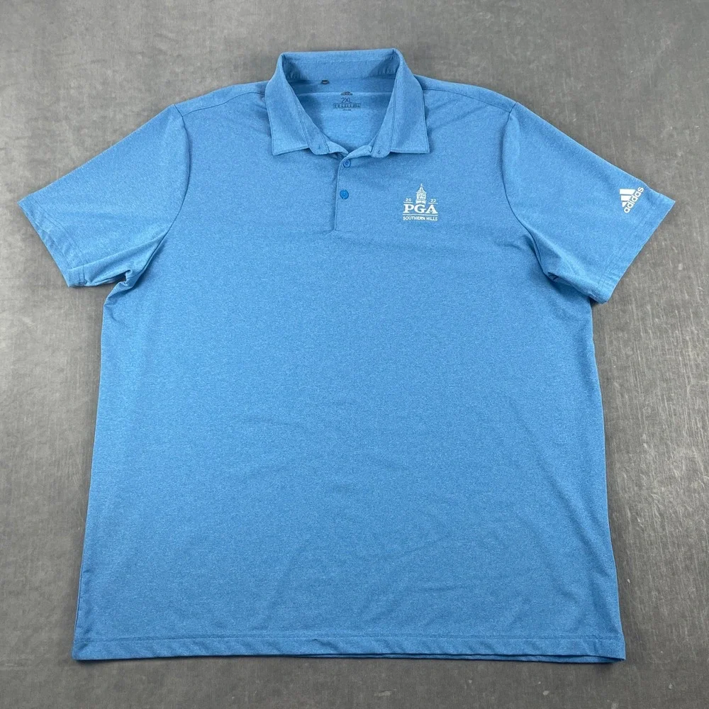 2022 PGA Southern Hills Adidas Men 2XL Blue Polo Shirt Short Sleeve Golf
